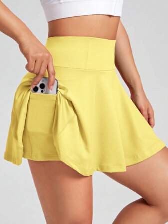 SHEIN EZwear Lässig gelber Strickrock für Damen mit Taschen