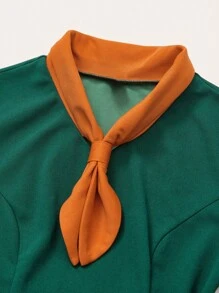 Vintamour Vestido de mujer elegante y vintage con bloqueo de color, moño, cinturón en la cintura, perfecto para vacaciones de primavera y verano, vestido paraguas, vestido de verano, vestido de verano, trajes de verano para mujeres, vestidos midi de mujer, atuendo de mujer para conciertos, ropa vintage de mujer, atuendo de mujer para conciertos de country - Verde - Ver 5