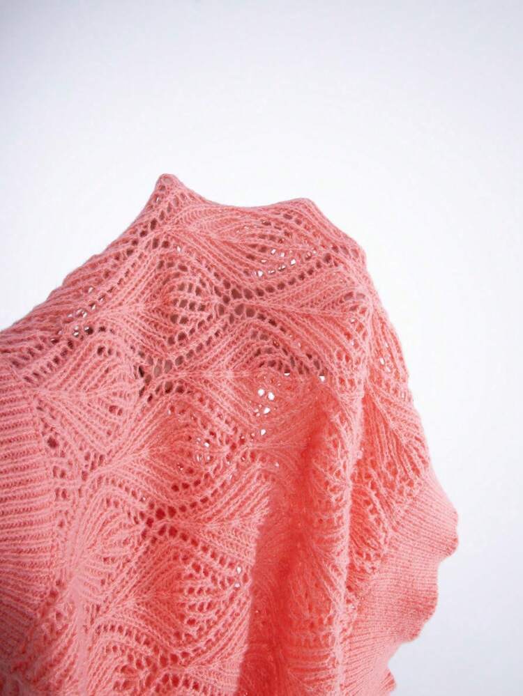 Solid Color Drop Shoulder Pointelle Knit Sweater Pullover, Knit Pullover Fall Winter