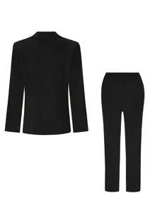 SHEIN Clasi Solid Color Turn Collar Single Breasted Suit Jacket And Pants Set