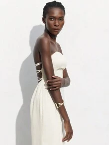 Maija 米色半正式法式女式纯色简约优雅性感派对音乐节庆典婚礼露背抹胸连衣裙 - 杏色 - 查看 4