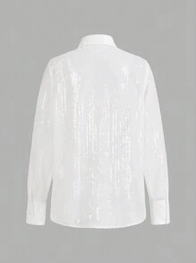 Anewsta Camisa De Manga Larga De Malla Con Purpurina Para Mujer