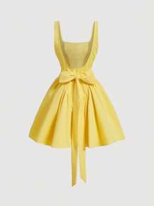 SHEIN MOD Váy hở lưng màu trắng cổ điển cho nữ - Màu vàng - Xem 2