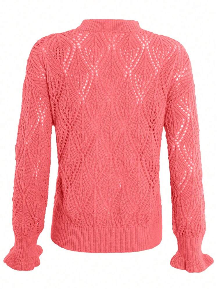Solid Color Drop Shoulder Pointelle Knit Sweater Pullover, Knit Pullover Fall Winter