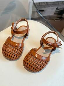 新款夏季女童涼鞋，幼兒编織皮鞋，柔軟防滑扁平底涼鞋適用於寶寶女孩