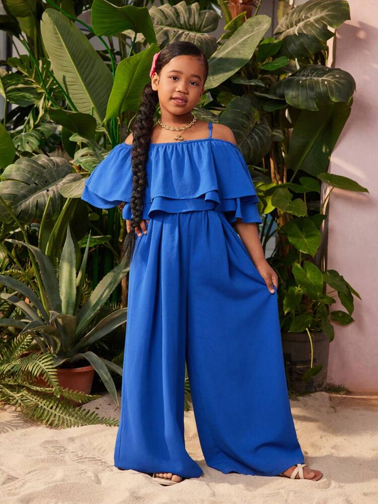 Tween Girl Resort Casual Spring/Summer Woven Solid Off-Shoulder Camisole & Long Pants Mommy And Me Matching Outfits (3-Piece Set Sold Separately)