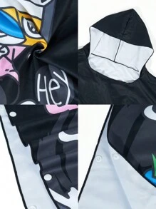 Surfspeed 男士卡通印花連帽沙灘遮罩衣，夏季 - 黑色 - 查看 4