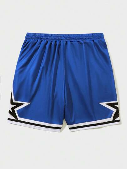 Prep Pantalones cortos de baloncesto deportivos con cintura con cordón y estampado de letras simples para hombres, escuela