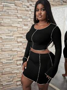Maweii Bộ thời trang Plus Size Chia Giải trí - màu đen - Xem 4