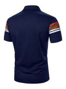 Manfinity Mode 男士夏季拼色短袖 Polo 衫，适合高尔夫运动 - 藏蓝色 - 查看 4