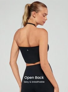 FeatherFit™ Ruched Dây rút Halter Top Xếp li có thể điều chỉnh Hỗ trợ ánh sáng Tác động thấp Phòng tập Yoga Hàng ngày Mùa hè - màu đen - Xem 2
