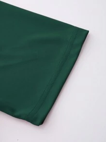 INAWLY 女士夏季純色圓領落肩短袖寬鬆休閒T恤 - 墨綠色 - 查看 6