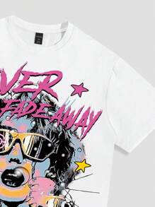 ROMWE MEN Street Life Spring/Summer Casual Graphic White Men'S Casual Portrait & Slogan Graphic Short Sleeve T-Shirt - Multicolor - View 3