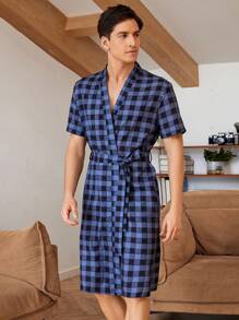 Robe d'intérieur décontractée à carreaux à manches courtes pour homme pour l'été