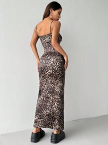 SHEIN EZwear Women's Spaghetti Strap Bodycon Leopard Print Dress, Summer,Summer Dresses For Women - Brown - View 2