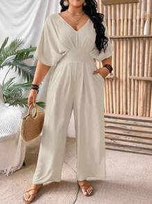 SHEIN Clasi Sleeveless Jumpsuit With Backless Design For Commuting - Apricot - View 1