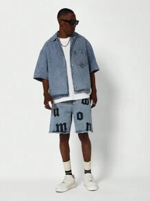 SUMWON 牛仔短裤贴花牛仔短裤 - 藍色 - 查看 3