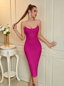 ADYCE Women's Backless Bandage Prom Dress With Bead Detail And Fish-Bone Structure Elegant Cocktail Semi Formal Wedding Guest Dress, For Birthday, Graduation, Dinner, Homecoming