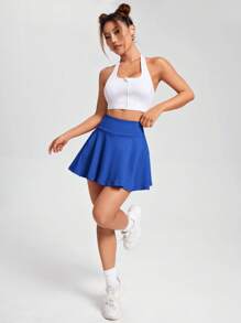 SHEIN EZwear Váy dệt kim thông thường màu xanh thể thao dành cho nữ, để chạy bộ, tập thể dục - Xanh đậm - Xem 4