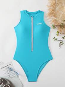 SHEIN Swim Women's One-Piece Sunner For Summer,Summer Beach - Blue - View 3