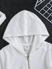 Tween男孩鬆身連帽休閒短袖T恤，百搭款式 - 白色 - 查看 4