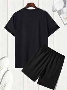 'Grandpa Is My Favorite' Letter Print Men's Casual Round Neck T-Shirt And Shorts Set For Outdoors