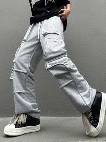 Manfinity EMRG Men's Drawstring Waist Multiple Big Pocket Straight Leg Casual Casual Pants