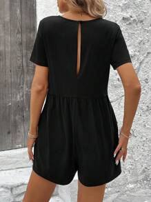 SHEIN LUNE 休閒圓領收腰黑色連體褲 - 黑色 - 查看 2