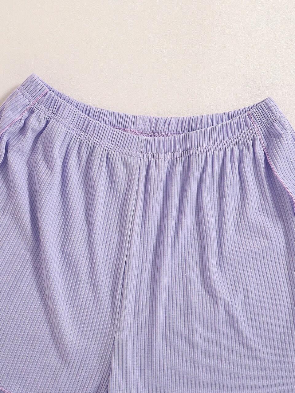 Teen Girl Purple Simple Cami Top & Shorts Casual Two-Piece Home Service Outfit