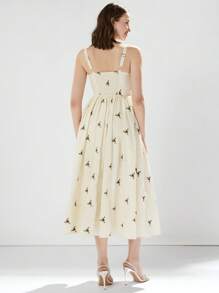 Enchnt Women's Elegant Summer Ditsy Floral Cinching Waist Cami Dress