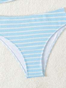 Swim Vcay 女士条纹圆环连体性感比基尼套装适合海滩度假夏季 - 藍白色 - 查看 6