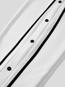 Manfinity Homme Men's Casual Sweatpants With Contrast Tape And Button On Side Going Out Casual Drawstring Straight Leg Color Block Sweatpants, For Husband, Boyfriend Gifts, For Rave - White - View 4