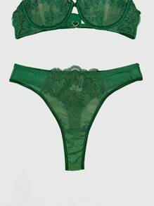 Áo ngực thêu lưới cỡ lớn có gọng, một mảnh - màu xanh lá - Xem 3