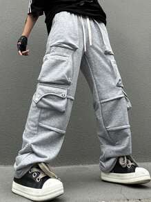 Manfinity EMRG Men's Drawstring Waist Multiple Big Pocket Straight Leg Casual Casual Pants