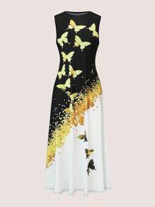 EMERY ROSE Women's Color Block Butterfly Print Dress Maxi Women Outfit