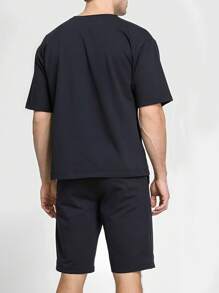 'Grandpa Is My Favorite' Letter Print Men's Casual Round Neck T-Shirt And Shorts Set For Outdoors
