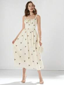 Enchnt Women's Elegant Summer Ditsy Floral Cinching Waist Cami Dress