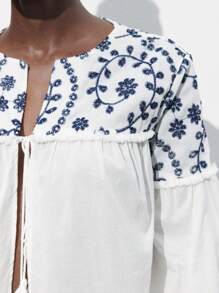 Maija Women's Stylish White Floral Printed Long Sleeve Shirt - White - View 8