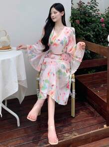 DAZY 女士印花长袖连衣裙，秋季度假装扮，复活节波西米亚风长裙 - 粉色 - 查看 8