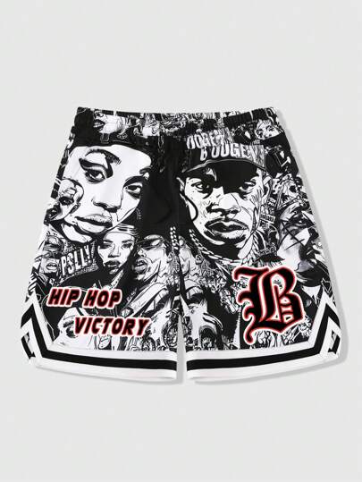 Street Life Men's Figure Graphic Vintage Style Basketball Shorts, Back To School