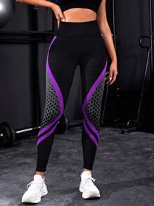 SHEIN Sport Studio Leggings deportivos de cintura alta con estampado de colores contrastantes