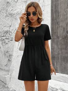 SHEIN LUNE 休閒圓領收腰黑色連體褲 - 黑色 - 查看 6