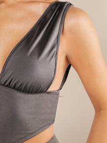 Hauture Gray Deep V-Neck Sleeveless Top Summer Fits