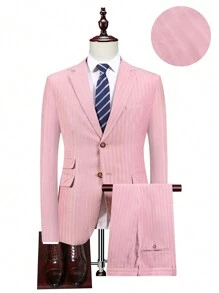 Manfinity Mode Men's Striped Jacket And Pants Suit - Pink - View 1