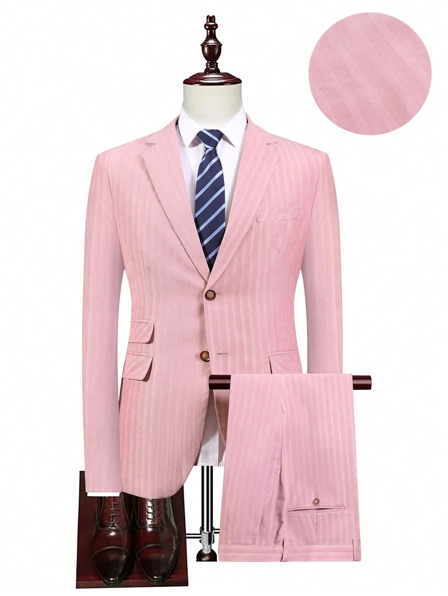 Manfinity Mode Men's Striped Jacket And Pants Suit - Pink - View 1