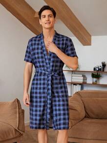 Robe d'intérieur décontractée à carreaux à manches courtes pour homme pour l'été