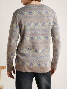 RueChic Men's Style Geometric Pattern Printed Loose Fit Sweater - Multicolor - View 2