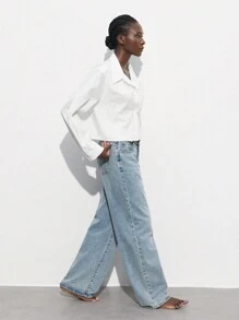 Maija White Button Down Blouse, Casual Solid Color With Hollow Splice Long Sleeve Shirt, Suitable For Spring/Summer Back To School Outfit