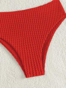 Swim Mod Conjunto de bikini sexy para mujer con bandeau de unicolor para la playa de verano - Rojo - Ver 5