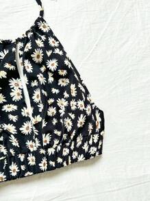 SHEIN WYWH WYWH假期女士夏季休閒鄉村度假掛脖帶前中分裂菊花上衣 - 彩色 - 查看 3